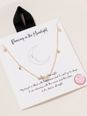 Crescent Moon And Star Station Necklace