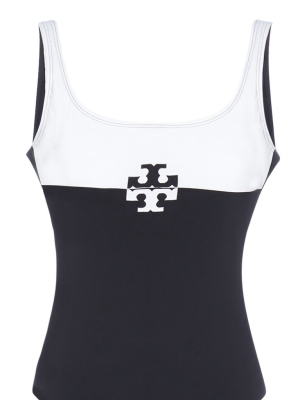 Tory Burch Color Blocked Logo Swimsuit