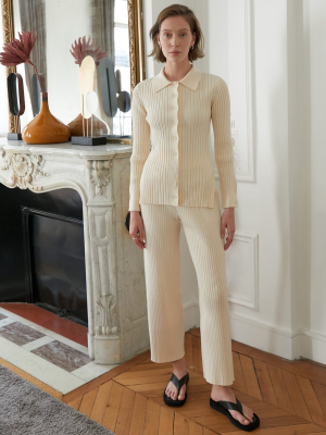 Knit Ribbed Wide-leg Pants