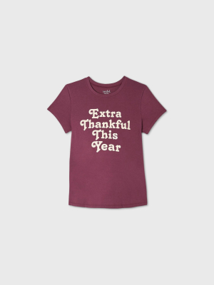 Maternity Short Sleeve Scoop Neck Extra Thankful This Year Graphic T-shirt - Isabel Maternity By Ingrid & Isabel™ Burgundy