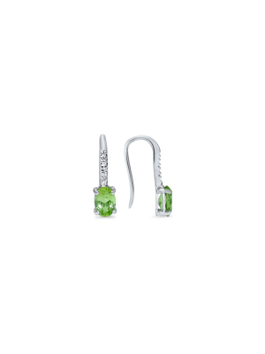 Pompeii3 Oval Peridot & Diamond Dangle Pave Drop Earrings 14 Kt White Gold