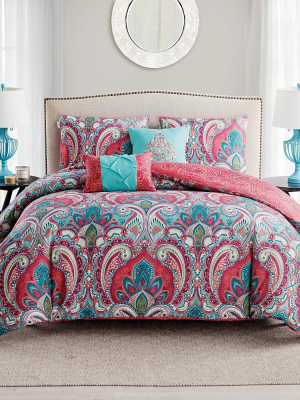 Vcny Home Casa Re'al Coral/aqua Reversible Duvet Cover Set - Multicolored 4 Piece Twin - Twin Xl