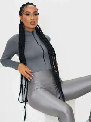 Grey Bonded Scuba High Neck Zip Bodysuit