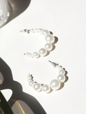 White Multi Size Pearl Hoop Earrings