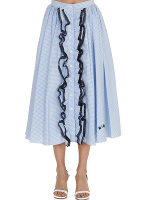 Miu Miu Gingham Flared Midi Skirt