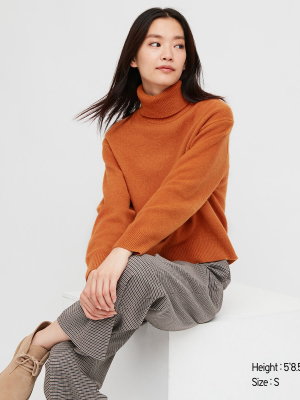 Women Premium Lambswool Off Turtleneck Sweater