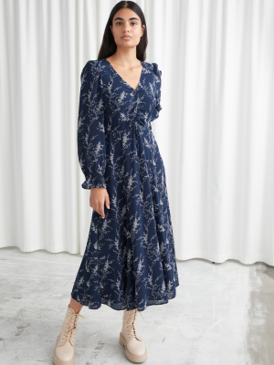 Rouched Smock Sleeve Midi Dress