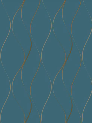 Wavy Stripe Wallpaper In Mediterranean Blue And Gold By York Wallcoverings