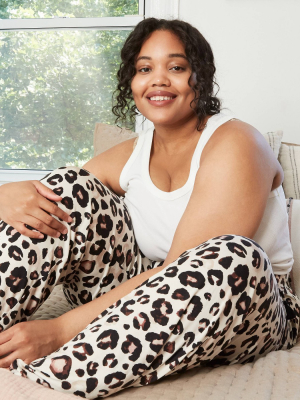 Women's Plus Size Animal Print Beautifully Soft Pajama Pants - Stars Above™ Oatmeal