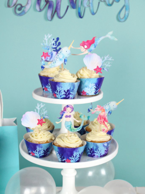 Mermaid Cupcake Toppers And Wrappers, 12 Ct