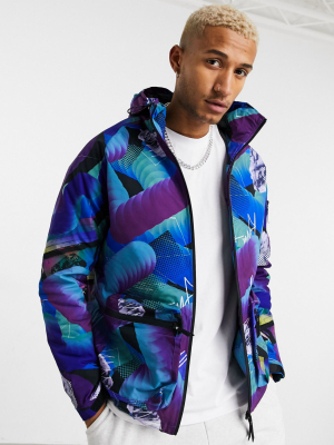 Bershka Lightweight Padded Jacket With Multicolor Print