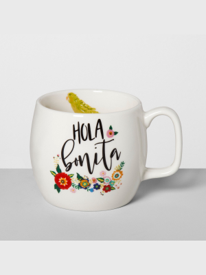 17oz Stoneware Hola Bonita Floral Mug White - Opalhouse™