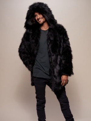 Black Wolf Hooded Faux Fur Coat | Men's