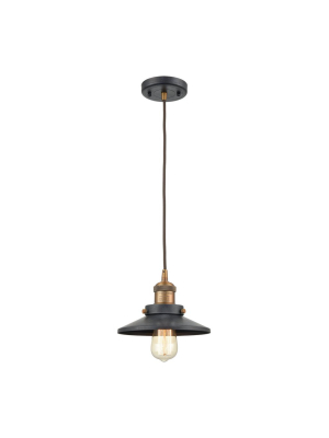 English Pub 1-light Mini Pendant In Antique Brass And Tarnished Graphite With Metal Shade In Various Finishes And Colors