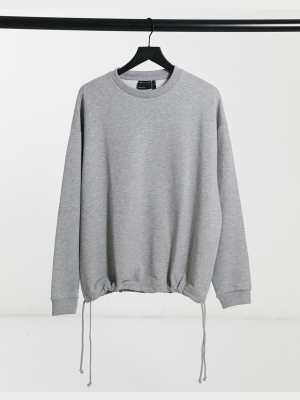 Asos Design Oversized Sweatshirt With Drawstring Hem In Heather Gray