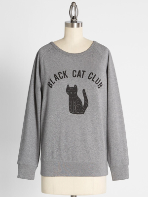 Black Cat Club Graphic Pullover Sweatshirt