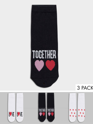 Asos Design 3 Pack Sneakers Sock With Slogan