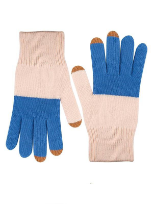 Colorblock Touchscreen Gloves: Blue/blush