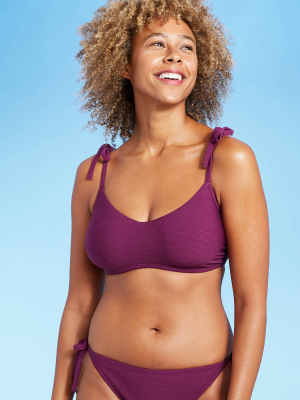 Women's Tie Strap Textured Bralette Bikini Top - Shade & Shore™ Acai