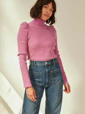 Puff Sleeve Turtleneck <br> Magenta