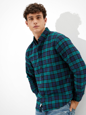 Ae Plaid Brushed Oxford Button Up Shirt