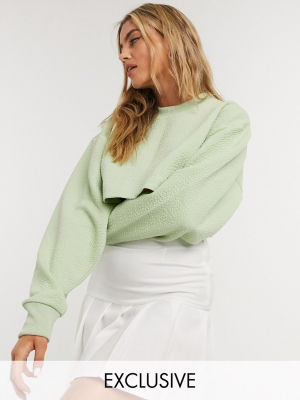 Collusion Textured Crop Sweatshirt In Pale Green