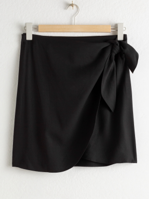 Lyocell Blend Wrap Mini Skirt