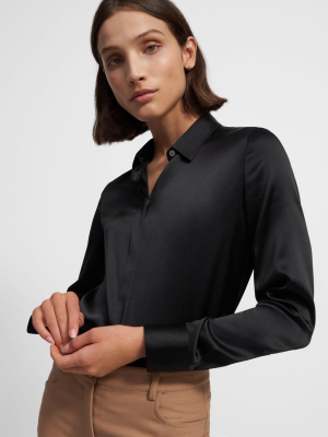 Fitted Shirt In Stretch Satin