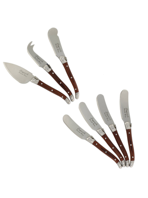 7pc Stainless Steel Laguiole Pakkawood Cheese Knife Set Brown - French Home