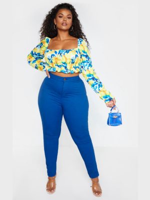 Plus Bright Blue High Waisted Super Stretch...