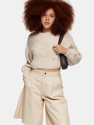 Ivory Butterfly Crop Knitted Jumper