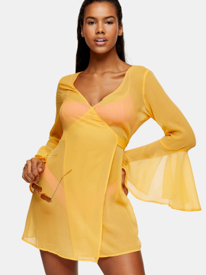 Orange Wrap Chiffon Mini Beach Dress