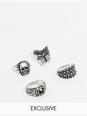 Reclaimed Vintage Inspired Grungy Ring Pack In Burnished Silver