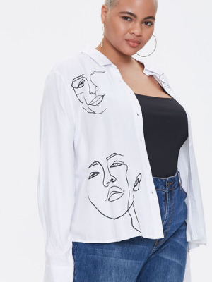 Plus Size Line Art Face Graphic Shirt