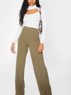 Khaki Seam Front Wide Leg Pants