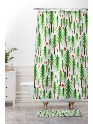 Christmas Tree Farm Shower Curtain Green - Deny Designs