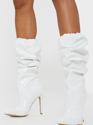 White Slouch Calf High Point Boots