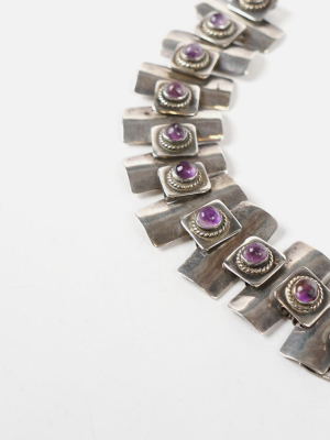 Silver X Amethyst Panel Bracelet
