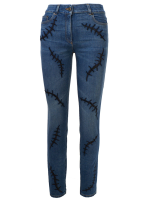 Moschino Scars Embroidered Slim-fit Jeans