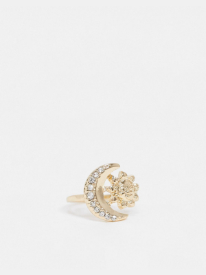 Asos Design Ring With Sun And Moon Design In Gold Tone