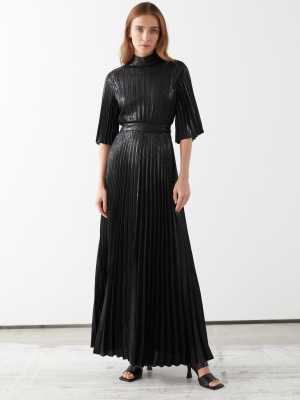 Belted Pleated Maxi Dress