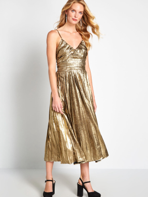 The Golden Hour Pleated Midi Dress