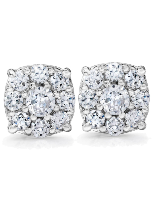 Pompeii3 1 Carat Halo Diamond Studs 14k White Gold