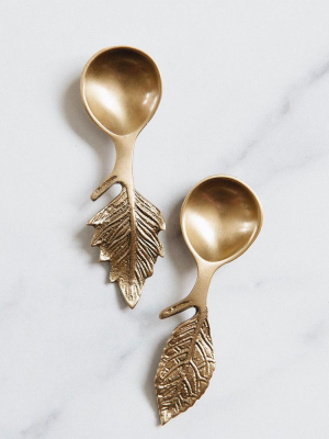 Mini Brass Leaf Spoon Set