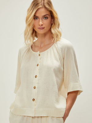 Gauze Button Front Top