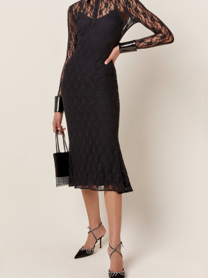 Bell-sleeve Lace Midi Dress