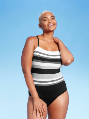 Women's Textured High Coverage One Piece Swimsuit - Kona Sol™ Black Stripe