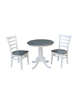 30" Colleen Round Top Pedestal Table With 2 Emily Chairs White - International Concepts