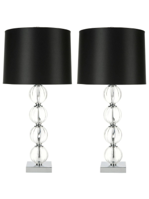 Set Of 2 Amanda Crystal Glass Globe Lamp (includes Led Light Bulb) Clear - Safavieh