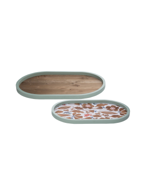 Set Of 2 Floral Print Wood Storage Nesting Trays - Foreside Home & Garden